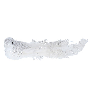 Gisela Graham Silver Glitter & White Feather Bird image 0