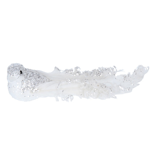 Gisela Graham Silver Glitter & White Feather Bird image 0