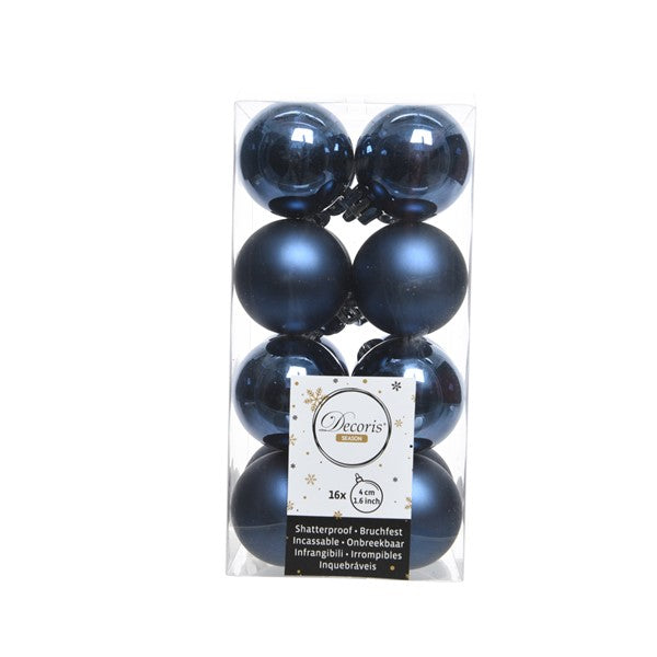 Decoris Shatterproof Baubles in Night Blue (Pack of 16) image 0