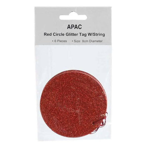 APAC Red Glitter Circle Gift Tags (Pack of 6) image 0