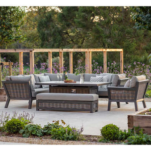 Bramblecrest Tuscan L-Shape Modular Sofa Set with Rectangular Firepit Table, Long Bench &amp; Sofa Chair image 2