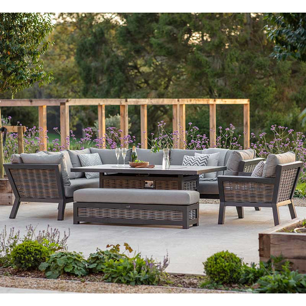 Bramblecrest Tuscan L-Shape Modular Sofa Set with Rectangular Firepit Table, Long Bench &amp; Sofa Chair image 2