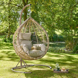 Bramblecrest Chedworth Single Tulip Open Weave Hanging Egg Chair Cocoon in Sandstone Rattan image 4