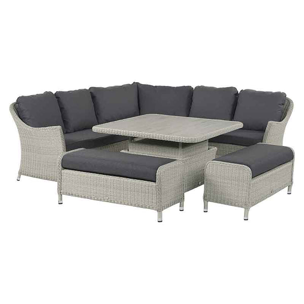 Bramblecrest Monterey Curved Corner Sofa Set in Dove Grey with Square Dual Height Table &amp; 2 Benches image 2