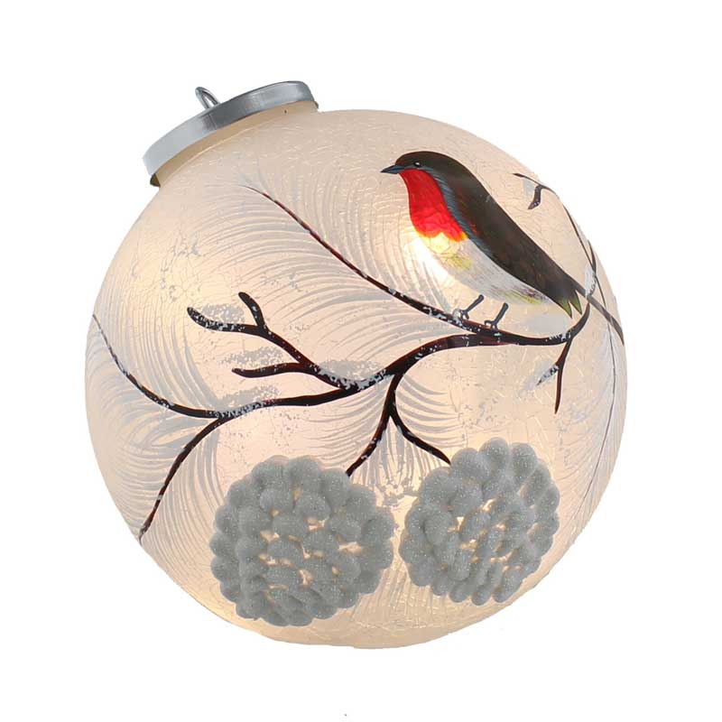 Festive Lit Robin Crackle Effect Ball image 0