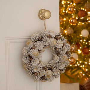 Festive White & Gold Pinecone Wreath image 1
