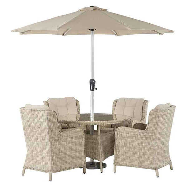 Bramblecrest Chedworth 4 Seat Garden Dining Set in Sandstone with Round Table, Parasol &amp; Base image 4