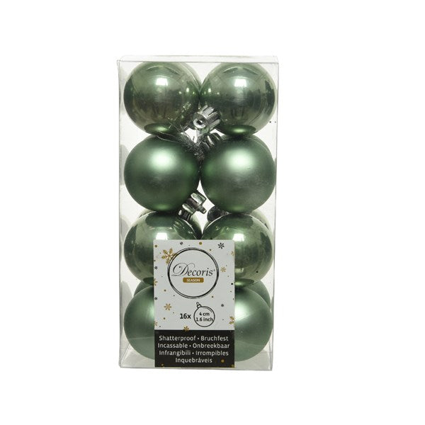 Decoris Shatterproof Baubles in Sage Green (Pack of 16) image 0