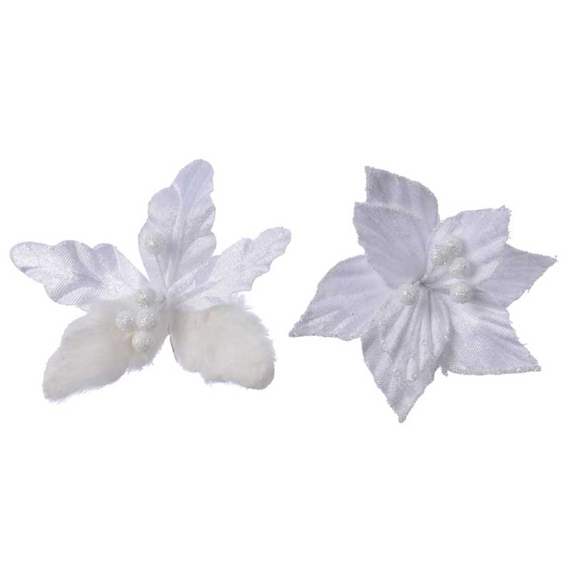Everlands Winter White Poinsettia Clip (Assorted Designs) image 0