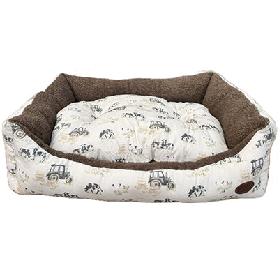 Snug & Cosy Rectangle Farmyard Dog Bed Cream image 2