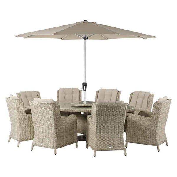 Bramblecrest Chedworth 8 Seat Outdoor Dining Set in Sandstone with Elliptical Table, Lazy Susan, Parasol &amp; Base image 3
