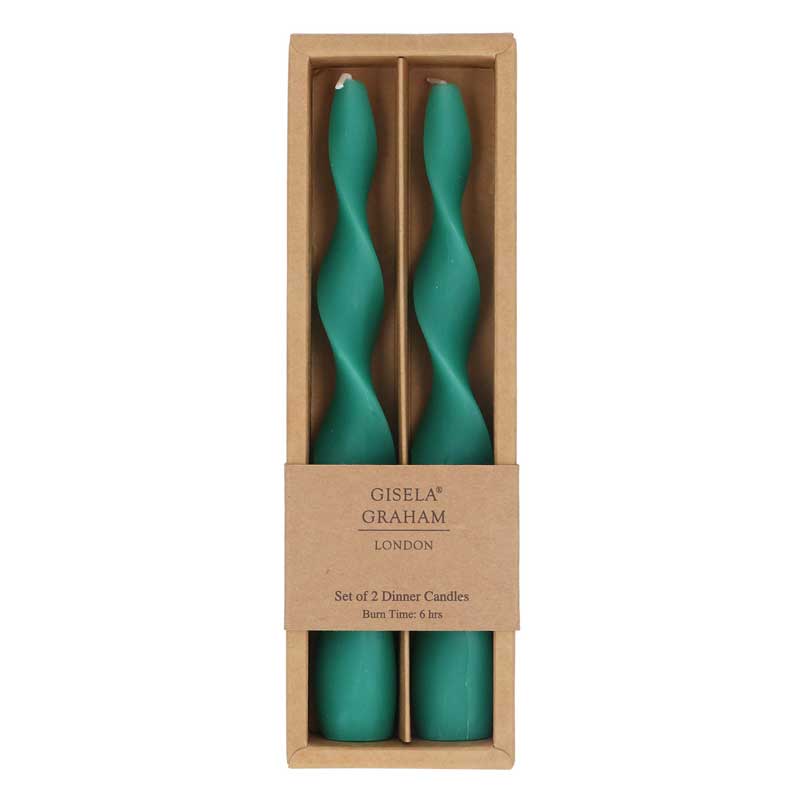Gisela Graham Green Vintage Twist Taper Candles (Pack of 2) image 0