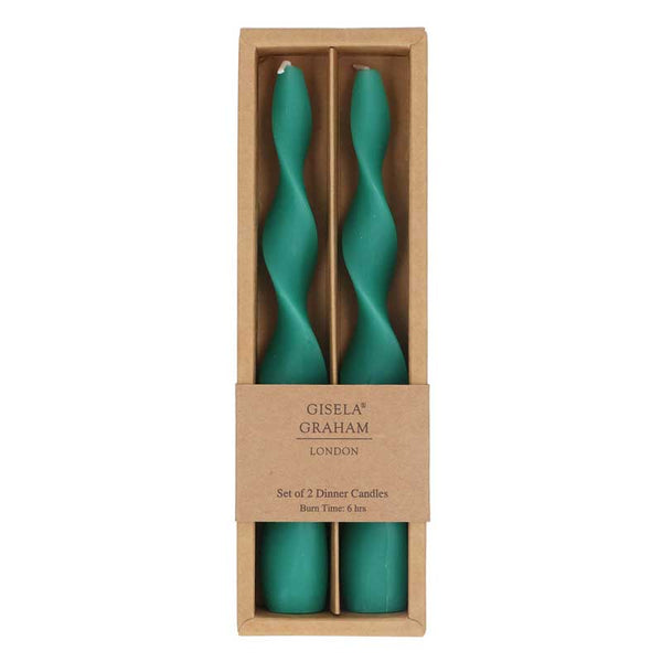 Gisela Graham Green Vintage Twist Taper Candles (Pack of 2) image 0