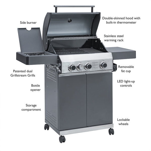 Grillstream Classic 3 Burner Hybrid Barbecue with Side Burner - Matt Grey image 2