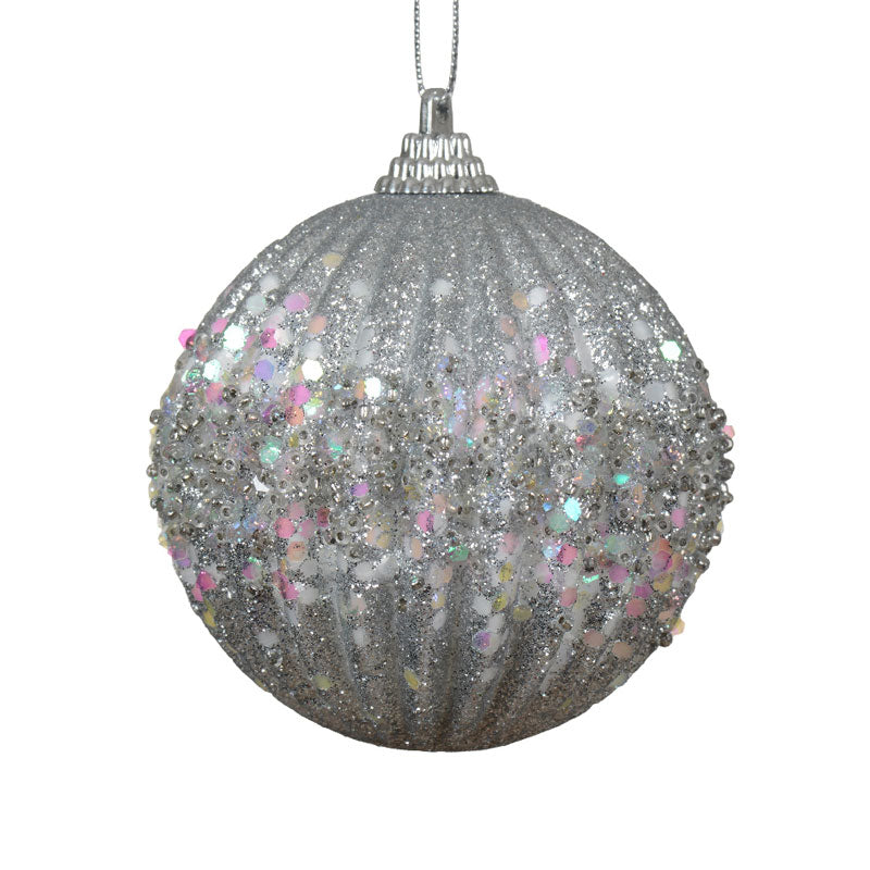 Decoris Foam Bauble in Silver with Iridescent Glitter image 0