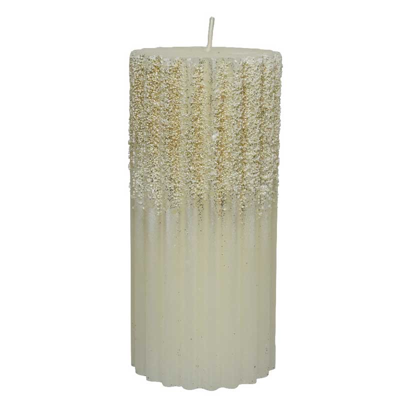 Decoris White Glitter Ribbed Pillar Candle image 0