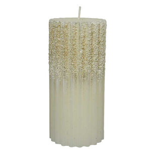 Decoris White Glitter Ribbed Pillar Candle image 0