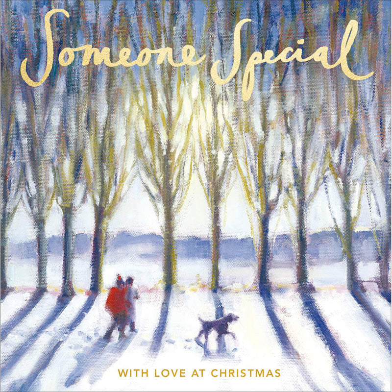 Woodmansterne Dog Walkers In Snow Christmas Card image 0