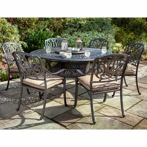 Hartman Amalfi 6 Seat Garden Dining Set in Bronze with Round Table, Lazy Susan, 3m Parasol &amp; 15kg Base image 1