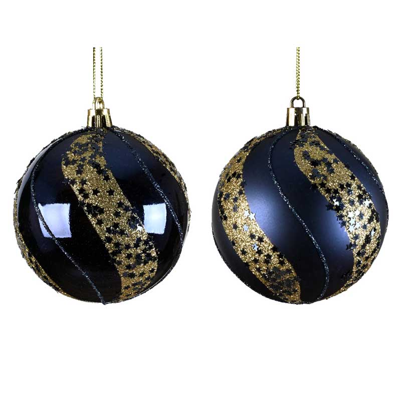 Decoris Shatterproof Bauble with Glitter &amp; Stars in Night Blue (Assorted Designs) image 0