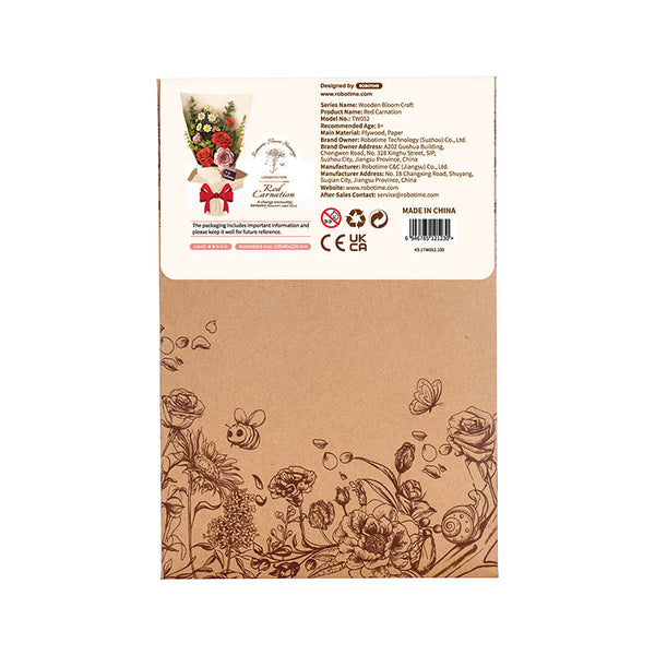 Robotime Red Carnation DIY Wooden Flower 3D Puzzle image 2