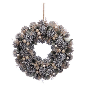 Festive White Pinecone & Gold Berry Wreath - 36cm image