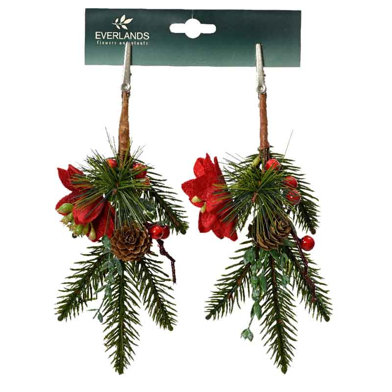 Everlands Poinsettia & Berries Pick (Set of 2) image 0