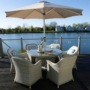Bramblecrest Monte Carlo 6 Seat Garden Dining Set with Round Table, Parasol & Base image 0