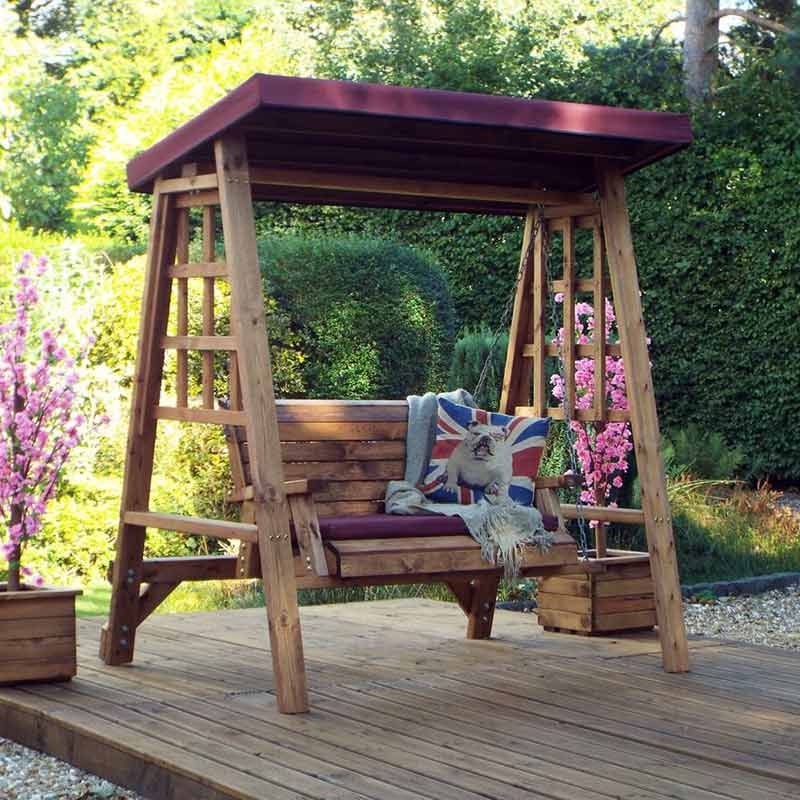 Charles Taylor Dorset Wooden 2 Seater Swing Seat with Burgundy Canopy (Requires Assembly) image 0