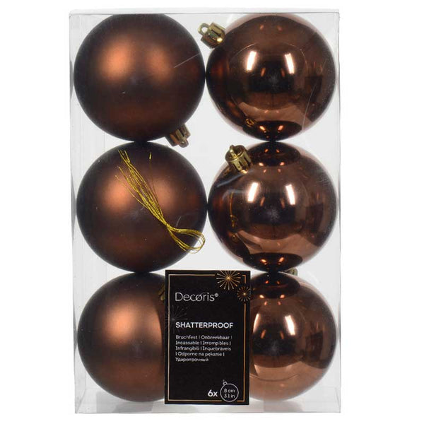 Decoris Shatterproof Baubles in Espresso (Pack of 6) image 0