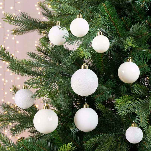Decoris Shatterproof Baubles in Winter White (Pack of 30) image 1