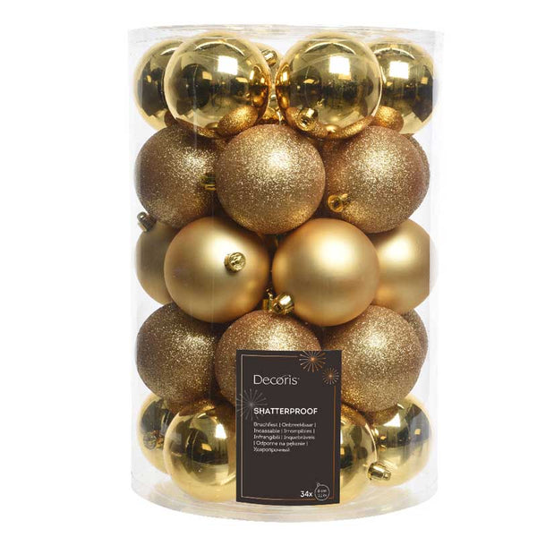 Decoris Shatterproof Baubles in Light Gold (Pack of 34) image 0