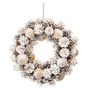 Festive White & Gold Pinecone Wreath image 0