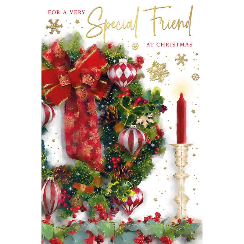 Words N Wishes Wreath with Baubles Special Friend Christmas Card image 0