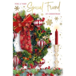 Words N Wishes Wreath with Baubles Special Friend Christmas Card image 0