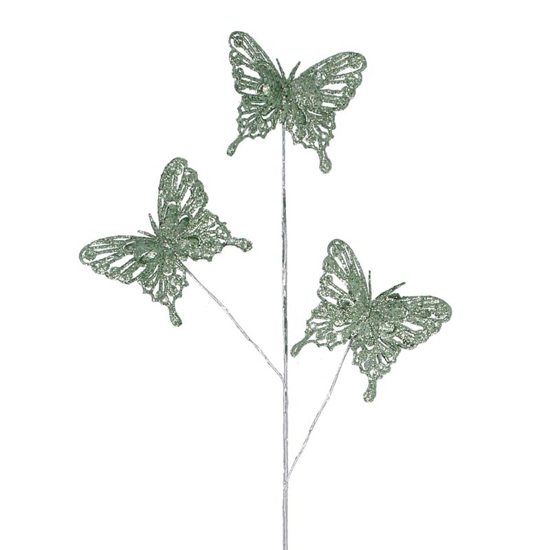 Gisela Graham Green Glitter Butterfly Branch (50cm) image 0