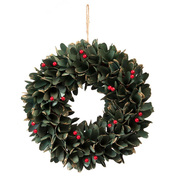 Festive Green Leaf & Red Berry Wreath - 30cm image