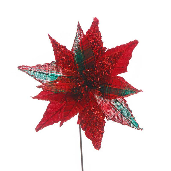Festive Tartan Poinsettia Stem (54cm) image 0