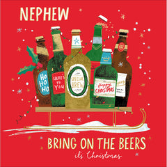 Woodmansterne Beers On Sleigh Nephew Christmas Card image 0