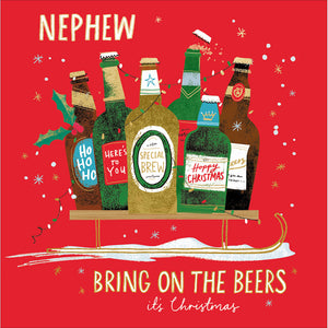 Woodmansterne Beers On Sleigh Nephew Christmas Card image 0