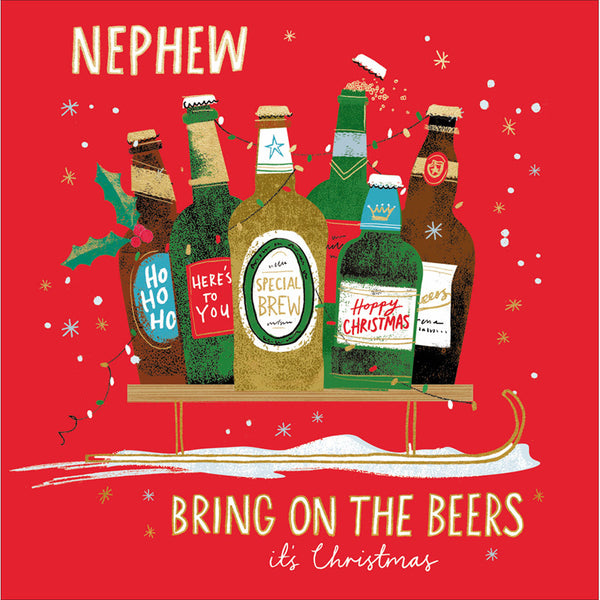 Woodmansterne Beers On Sleigh Nephew Christmas Card image 0