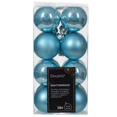 Decoris Shatterproof Baubles in Sugar Blue (Pack of 16) image 0