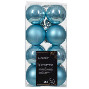 Decoris Shatterproof Baubles in Sugar Blue (Pack of 16) image 0