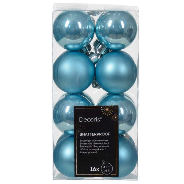 Decoris Shatterproof Baubles in Sugar Blue (Pack of 16) image 0