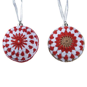 Decoris Red &amp; White Crocheted Bauble (Assorted Designs) image 0