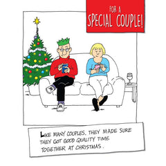 Emotional Rescue Cartoon Couple On Sofa Christmas Card image 0