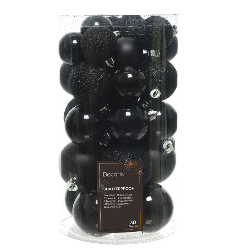 Decoris Shatterproof Baubles in Black (Pack of 30) image 0
