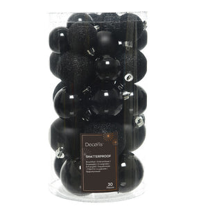 Decoris Shatterproof Baubles in Black (Pack of 30) image 0