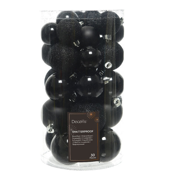 Decoris Shatterproof Baubles in Black (Pack of 30) image 0