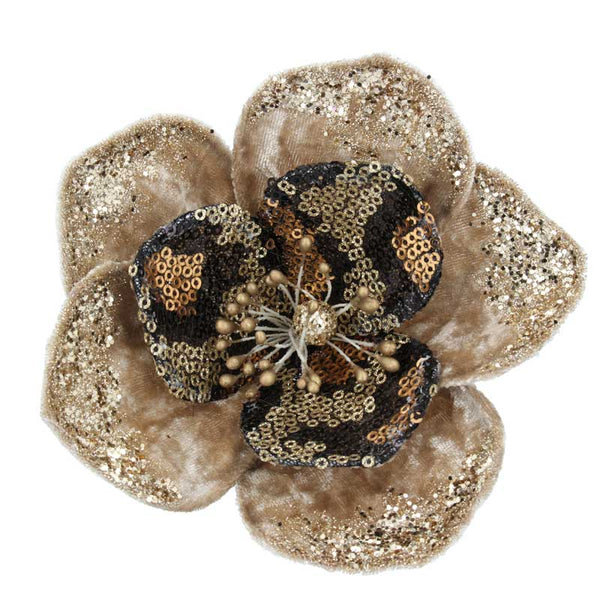 Gisela Graham Gold Glitter / Sequin Flower Clip image 0